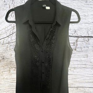 SOLD!! Sleeveless Black Sheer Button Down Top